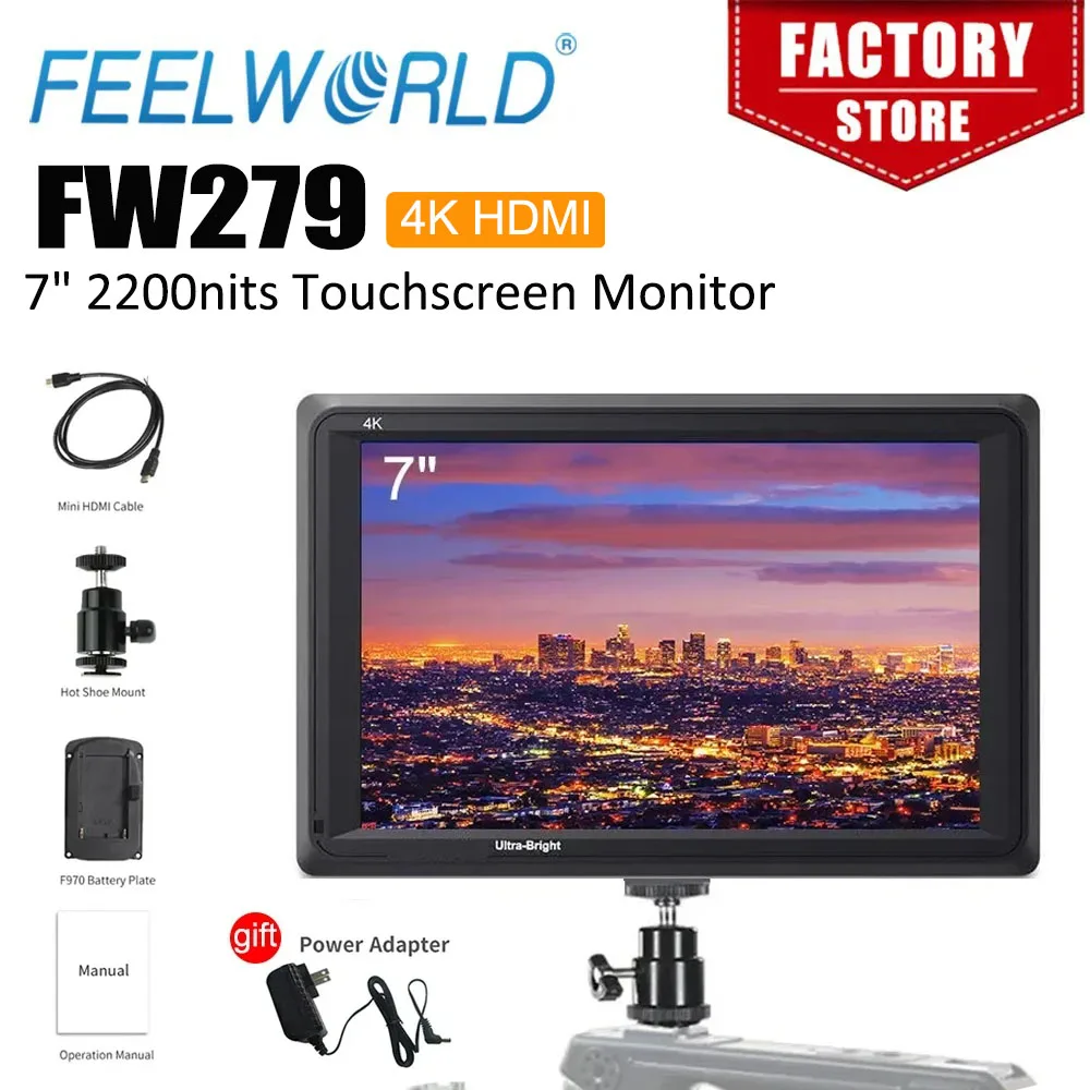 

Feelworld 7 Inch Camera Field Monitor FW279 IPS 2200nits 4K HDMI Input Output 1920X1200 LCD Monitor for DSLR Stablizer