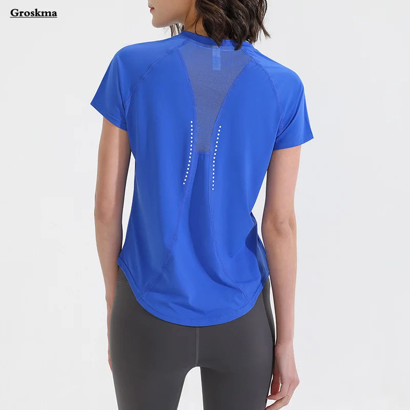 Mesh Patchwork Women Yoga Shirts Short Sleeve Breathable Fitness Gym Blouse Running Sportswear Tees Clothing Ropa Deportiva