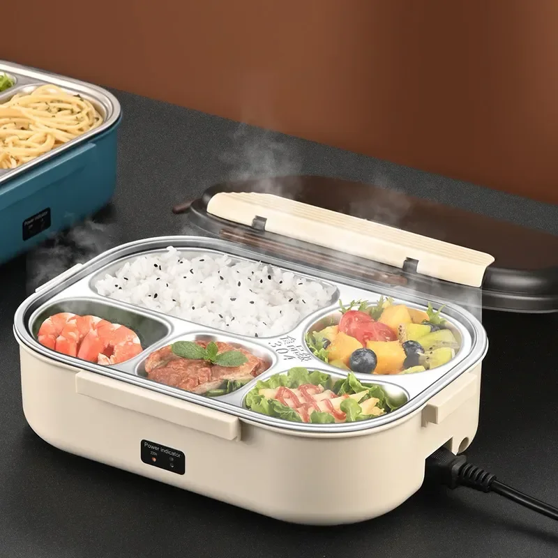 12V/220V Electric Heating Lunch Box Stainless Steel Food Insulation Bento Lunch Box Home Car Keep Warm Lunch Box 1.2L