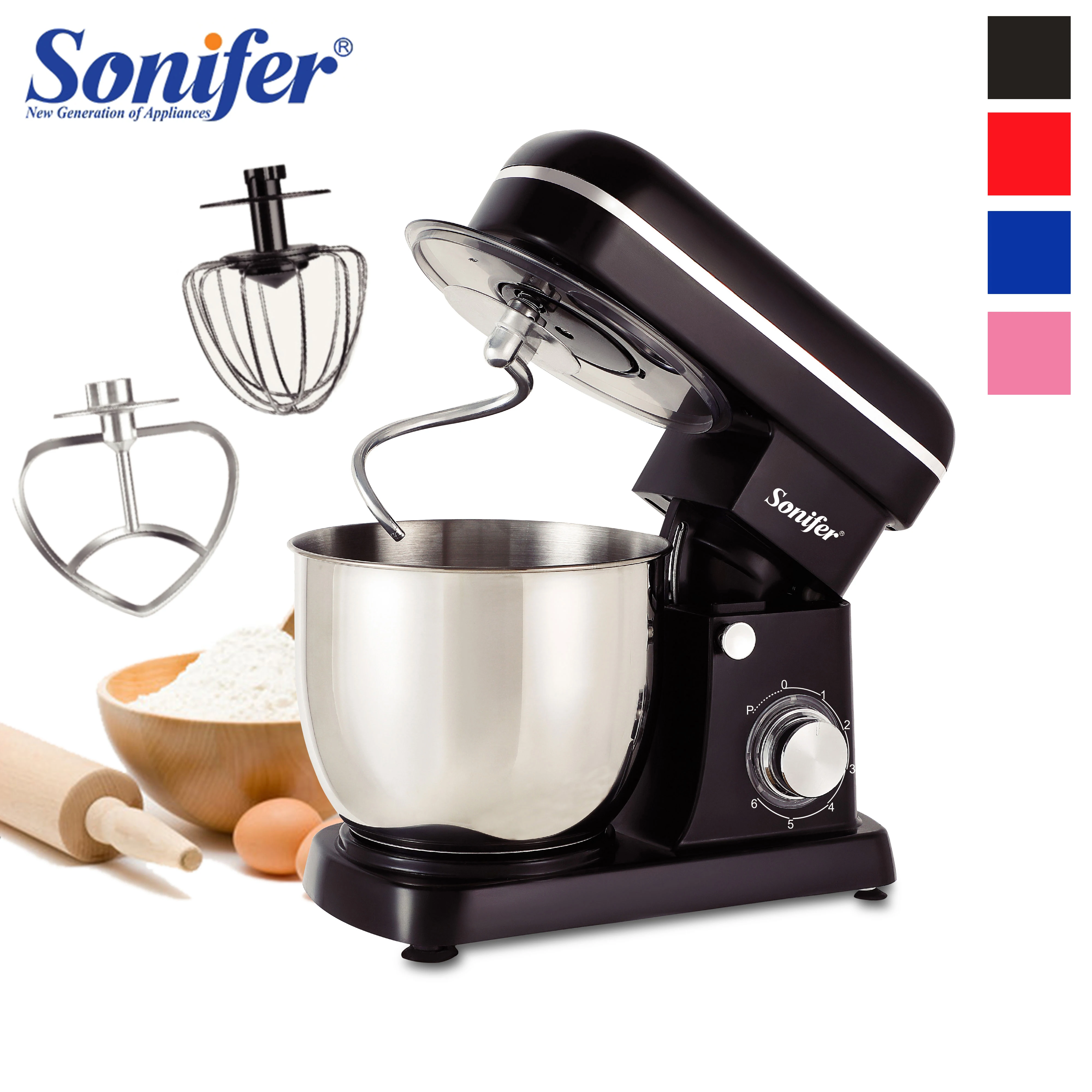 

6 Speed Stand Mixer Kitchen Aid Food Blender Cream Whisk Cake Dough Mixers With Bowl Stainless Steel Chef Machine Charm Sonifer