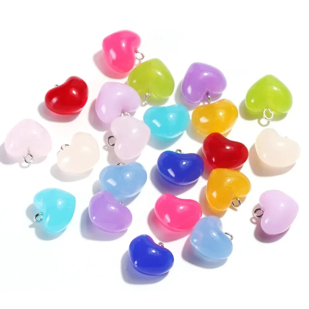 10Pcs/Lot Love Heart Acrylic Pendants Translucent Candy Jelly Tone Heart Charms Craft Findings For Necklace Earrings Making