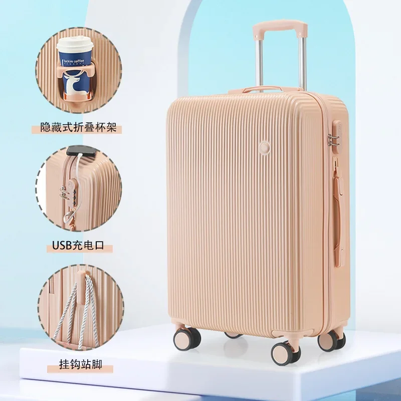 Large Capacity Trunk 20 Boarding Box Travel Suitcase Unisex Student Trolley Case USB Charging Universal Wheel with Cup Holder