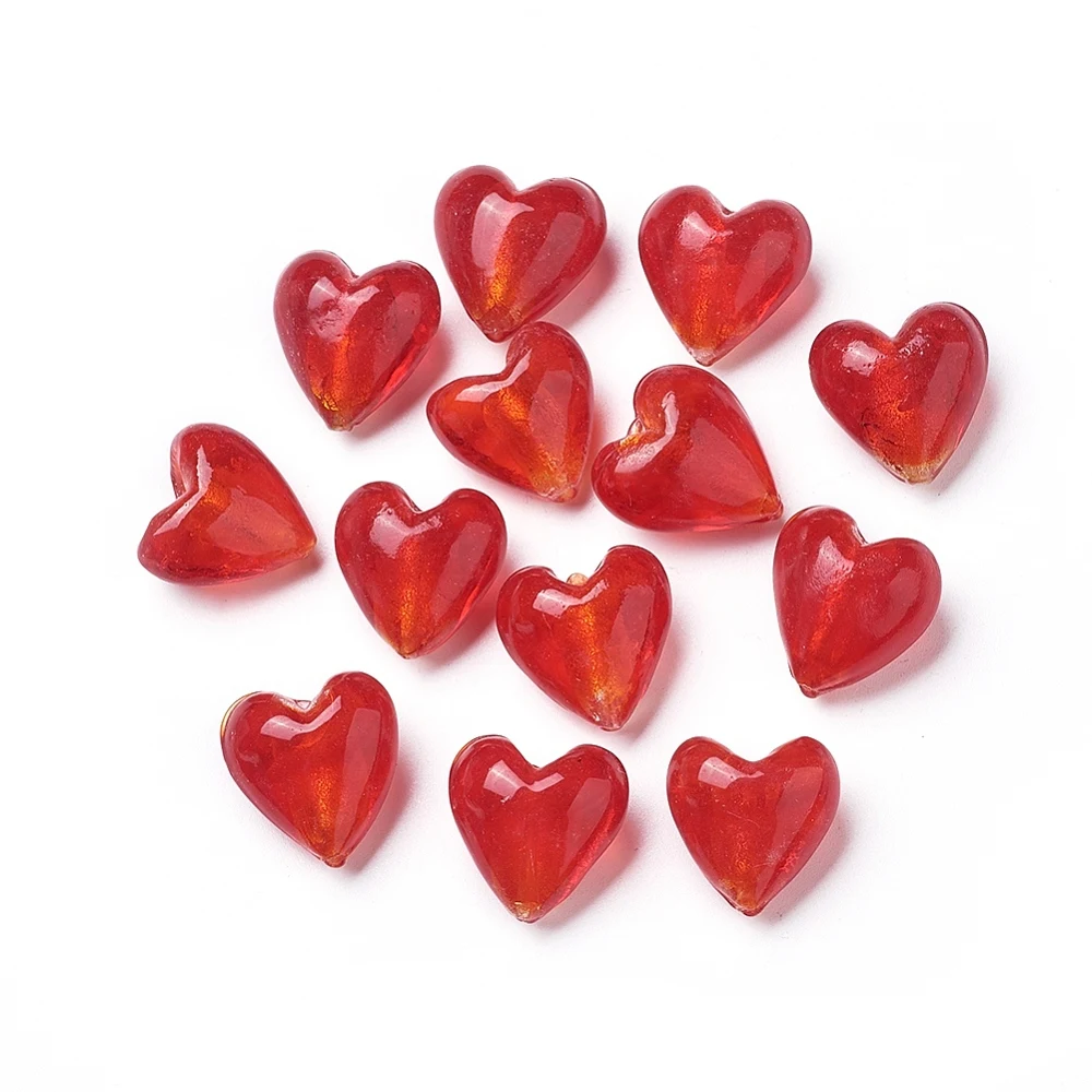 Red Love Heart Shape Silver Foil Lampwork Beads Romantic Valentine's Day Gift Handmade Necklace DIY Jewelry Accessories 10/20pcs