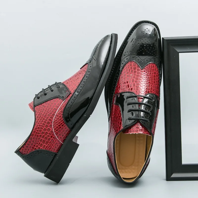 Men's multi-color patterned engraved leather shoes, fashionable business formal casual shoes, large size, office men's shoes
