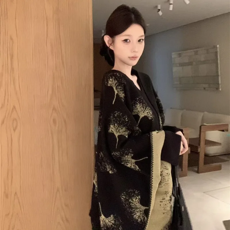 المرأة محبوك عباءة oulder V-ne طويل الدكتور Faion مجموعة الخريف الشتاء عادية Sle قطعتين دعوى تنوعا ملابس خارجية #4