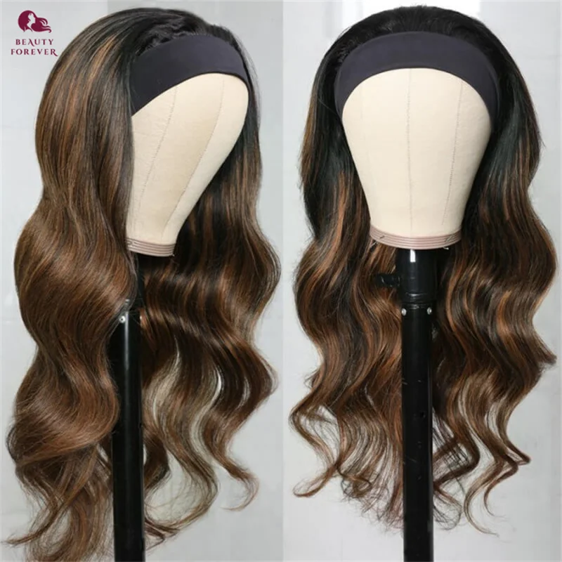 Beautyforever Balayage Brown Headband Wigs Human Hair Body Wave Brazilian Colored Human Hair Wigs With Headband For Women