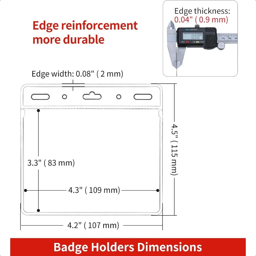 100 Pak Tempat Lencana ID Bening Horisontal 4X3 Inci Tempat Lencana Tag Nama Plastik Penutup Pelindung Kartu Beban Cepat dan Tidak Lepas