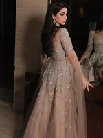 Customized Batwing Sleeves A-line Evening Dresses Shiny Tulle Sequin Applique Exquisite Prom Gown Elegant Party Dress 3
