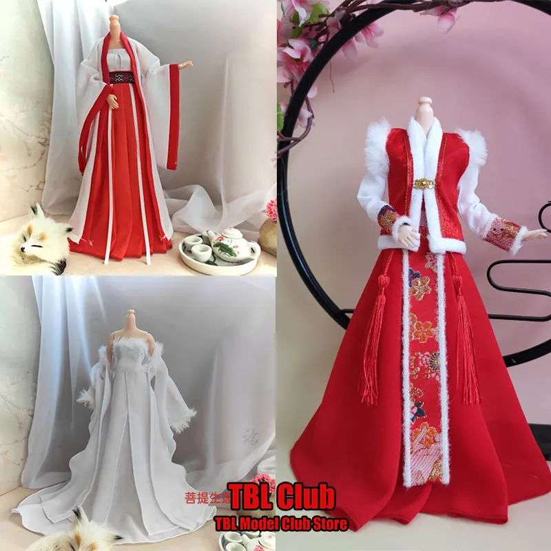 

In Stock 1/6 Scale Female Soldier Handmade Chinese New Year Winter Dress Hanfu Model Accessories For 12inch Action Figure Doll