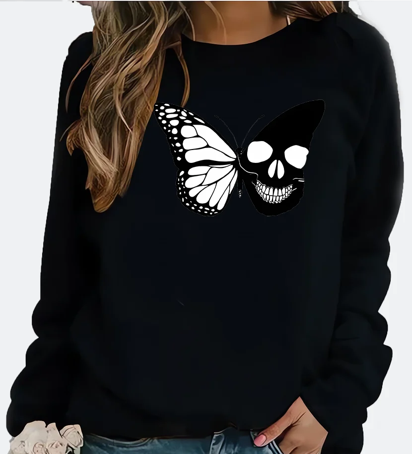 New Women's Hoodie European White Socks Black Bow Printed Crew-neck Hoodie Sweatshirt  Streetwear Women Aesthetic