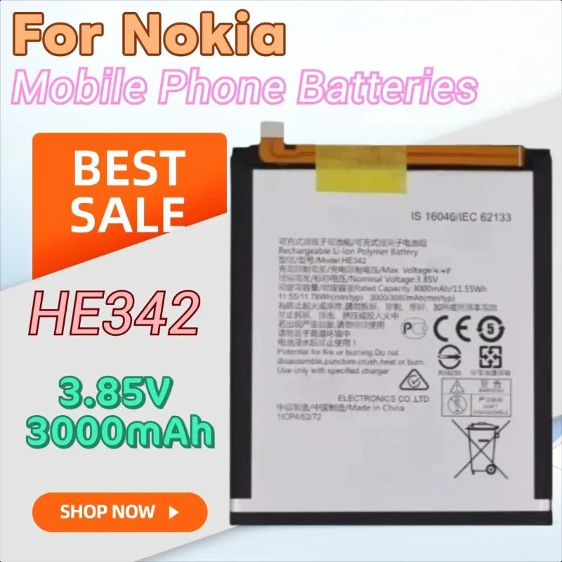 

New 3.85V 3000mAh HE342 Replacement Battery for Nokia 5.1Plus/X5/X6 TA-1109/1099/1105 Phone High Quality Battery
