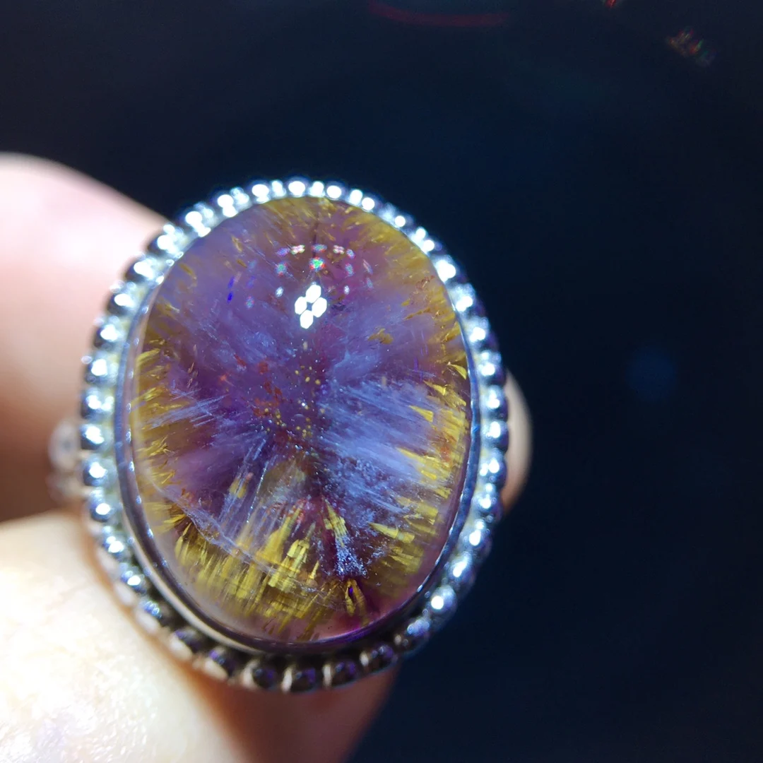 

Natural Purple Cacoxenite Rutilated Adjustable Ring 16.2/12.5mm Fashion Gift Auralite 23 Ring Healing AAAAA
