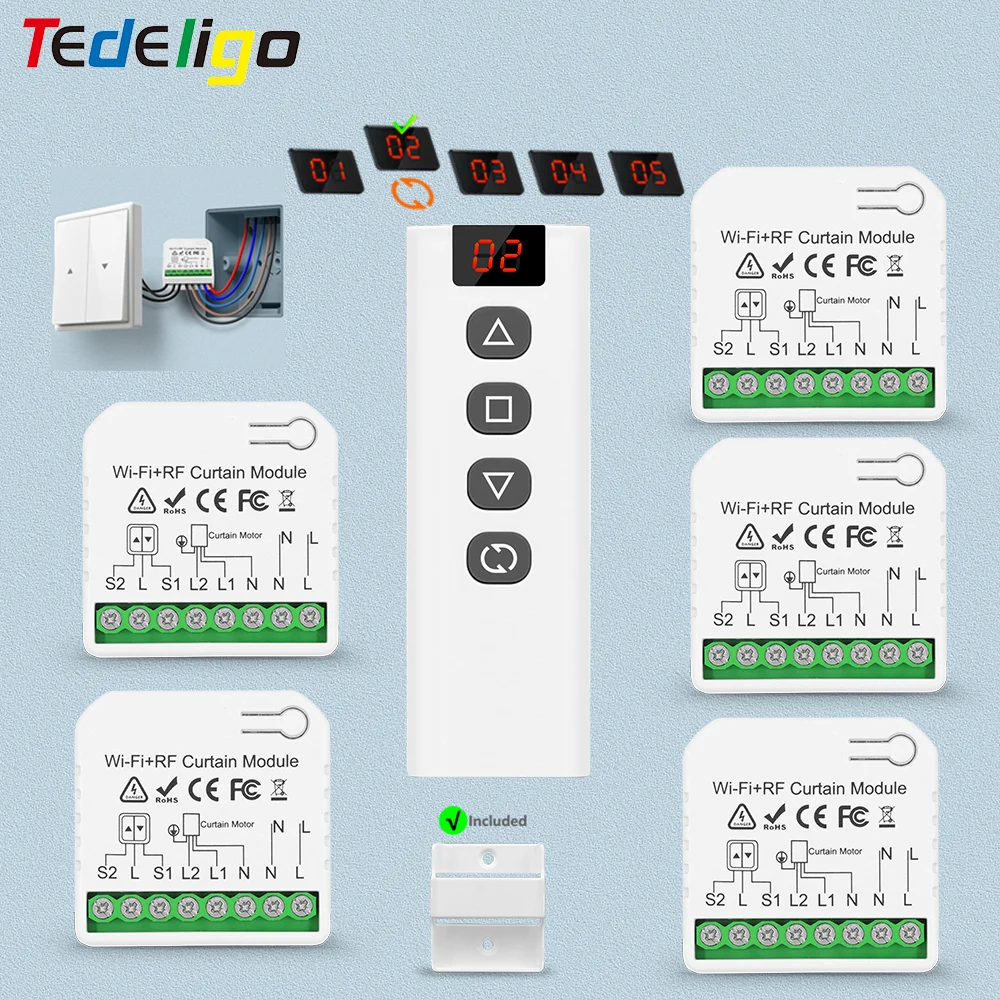 Tuya WiFi RF Rolladen-Steuerungsmodul mit Fernbedienung für Elektromotoren, Sonnenschutz, Google Home und Alexa – Detail 1