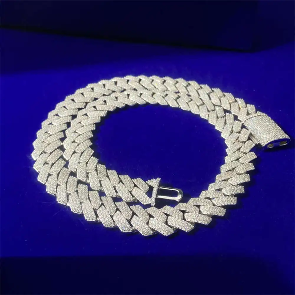 Factory Wholesale Hiphop Vvs Moissanite Diamond Tester 925 Sliver 10mm Cuban Link Chain for Men