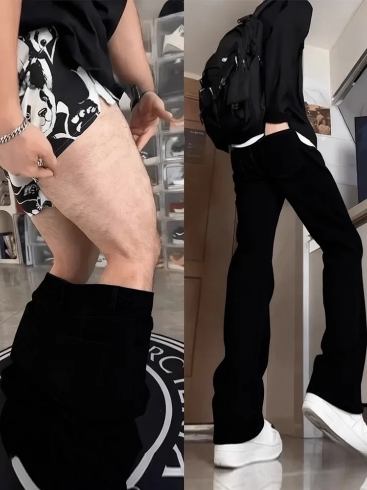 

Men's Fce Lined Slim Fit Jeans American High Street Sle Bootcut Straight Leg Trousers Wear Resistant Daily Casual Jeans