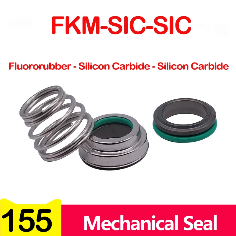 1Pcs 155 Series,Water Pump Mechanical Shaft Seal,CE-G-NBR,SiC-SiC-FKM,10/11/12/13/14/15/16/17/18/19-40mm,With Single Coil Spring