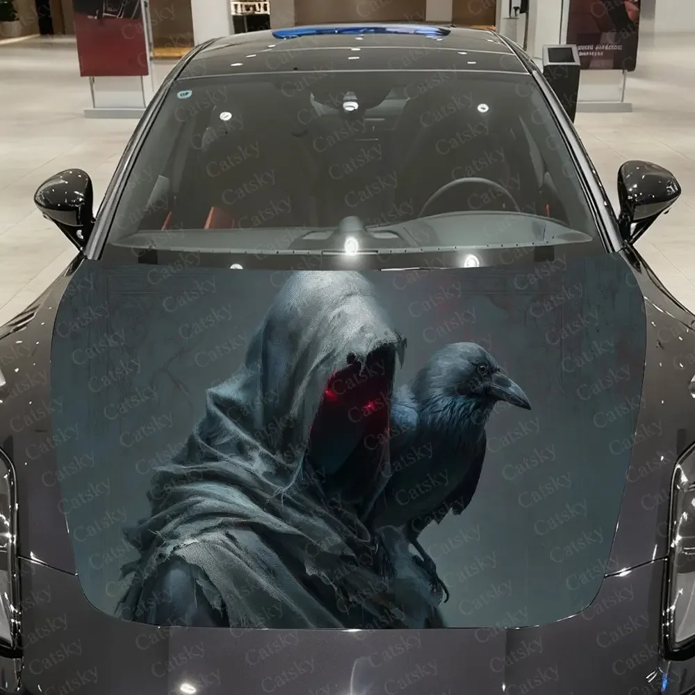 Shadow Raven and Robed Seer Car Vinyl Wrap, PVC Waterproof Car Hood Sticker, Self-Adhesive Scratch-Resistant Stickers
