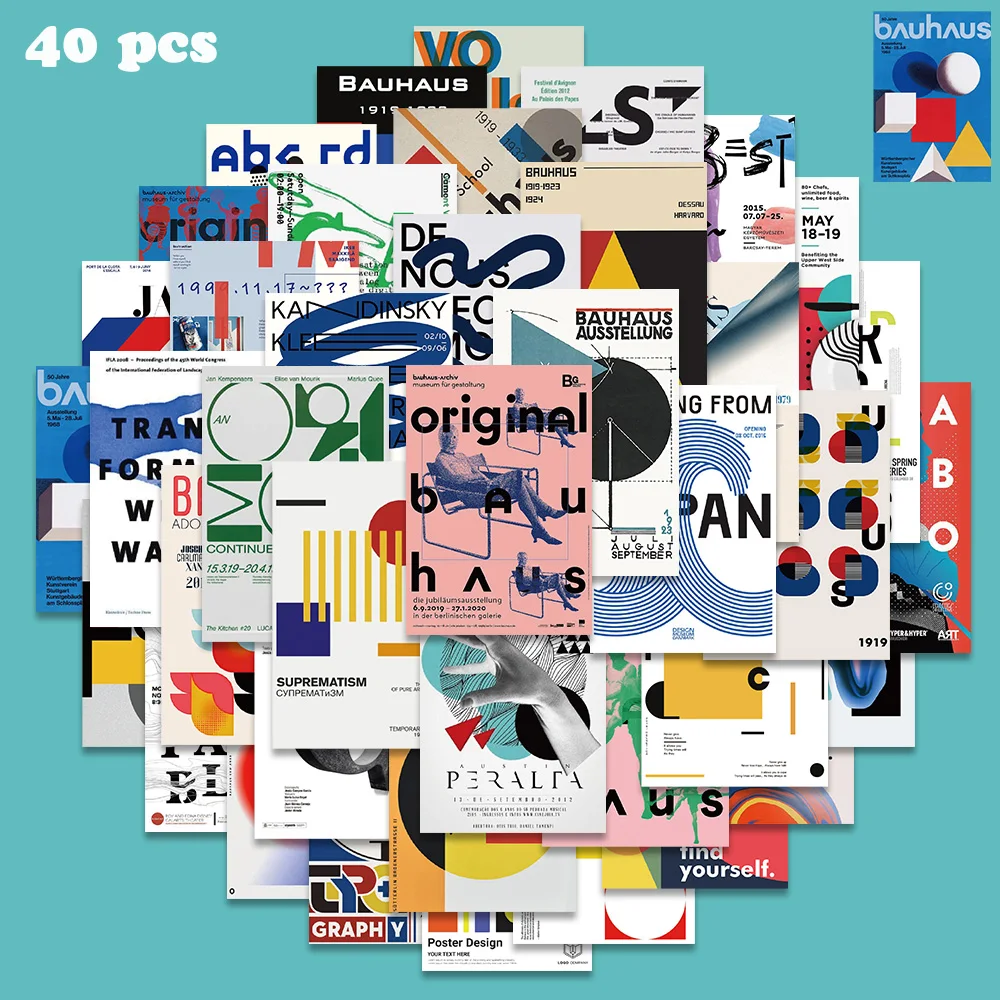 40pcs Bauhaus Avant-Garde Sticker Art Poster Fashion Decal For Diary Laptop Phone Luggage Fridge Phone DIY Decoration Sticker