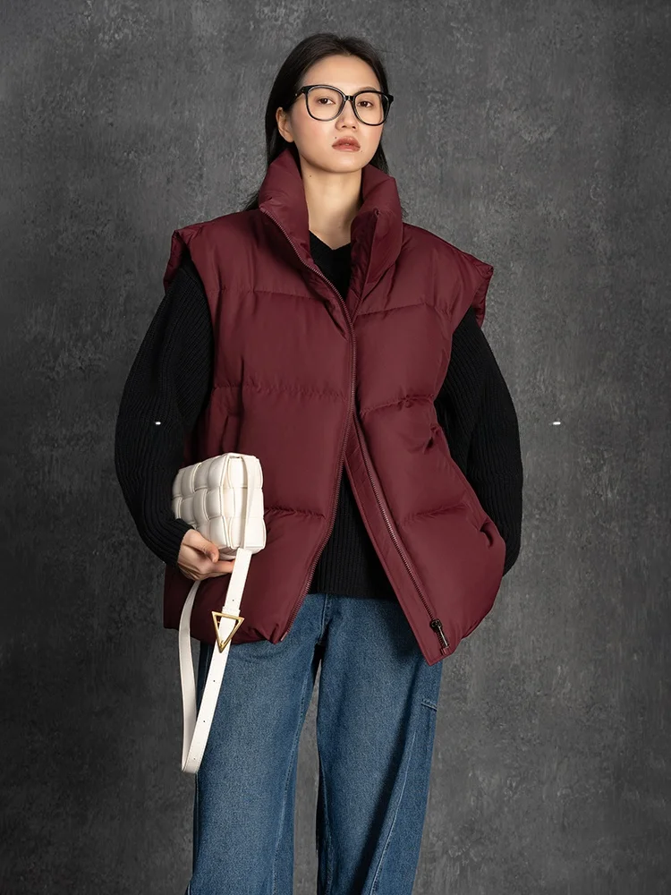 

Faionable White Goose down Jaet ort Sle Stand Collar Wide oulder Outerwear Women's Hepburn Glance Brand Durable Zip...