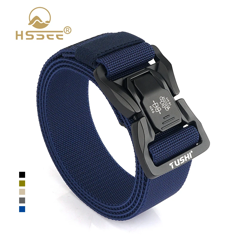 HSSEE 105cm to 125cm Elastic Waistband for Men Metal Buckle Quick Release Military Tactical Outdoor Belt Sturdy Casual Belt Male