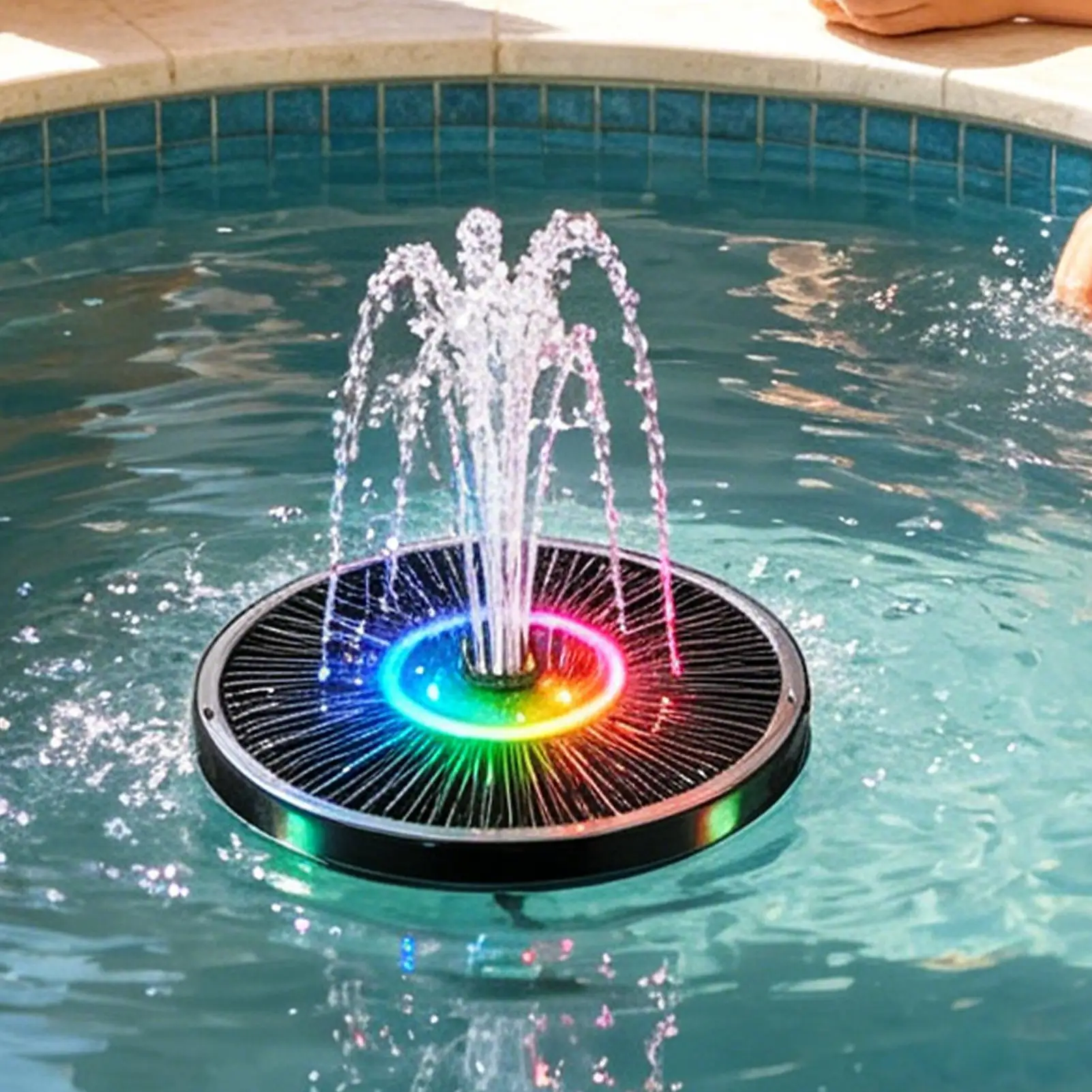 16cm Bird Bath Lantern Fountain with 6 Nozzles Colorful Lights Solar Power Bird Bath Fountains round floating automatic fountain
