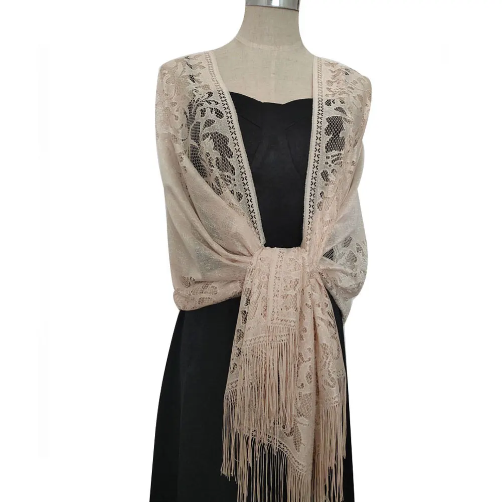 

Новый чистый цвет 63*185 полые кружевные вечерние невесты подружки невесты сетчатая пряжа темпераментный вечерний шарф женский свадебный элегантный шаль с кисточками