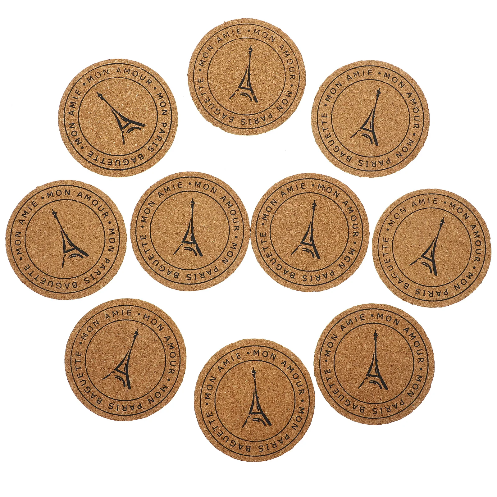 

10pcs Retro Eiffel Tower Cork Coasters Heat Resistant Non-Slip Drink Pads For Home Kitchen Bar Table Mat Decor
