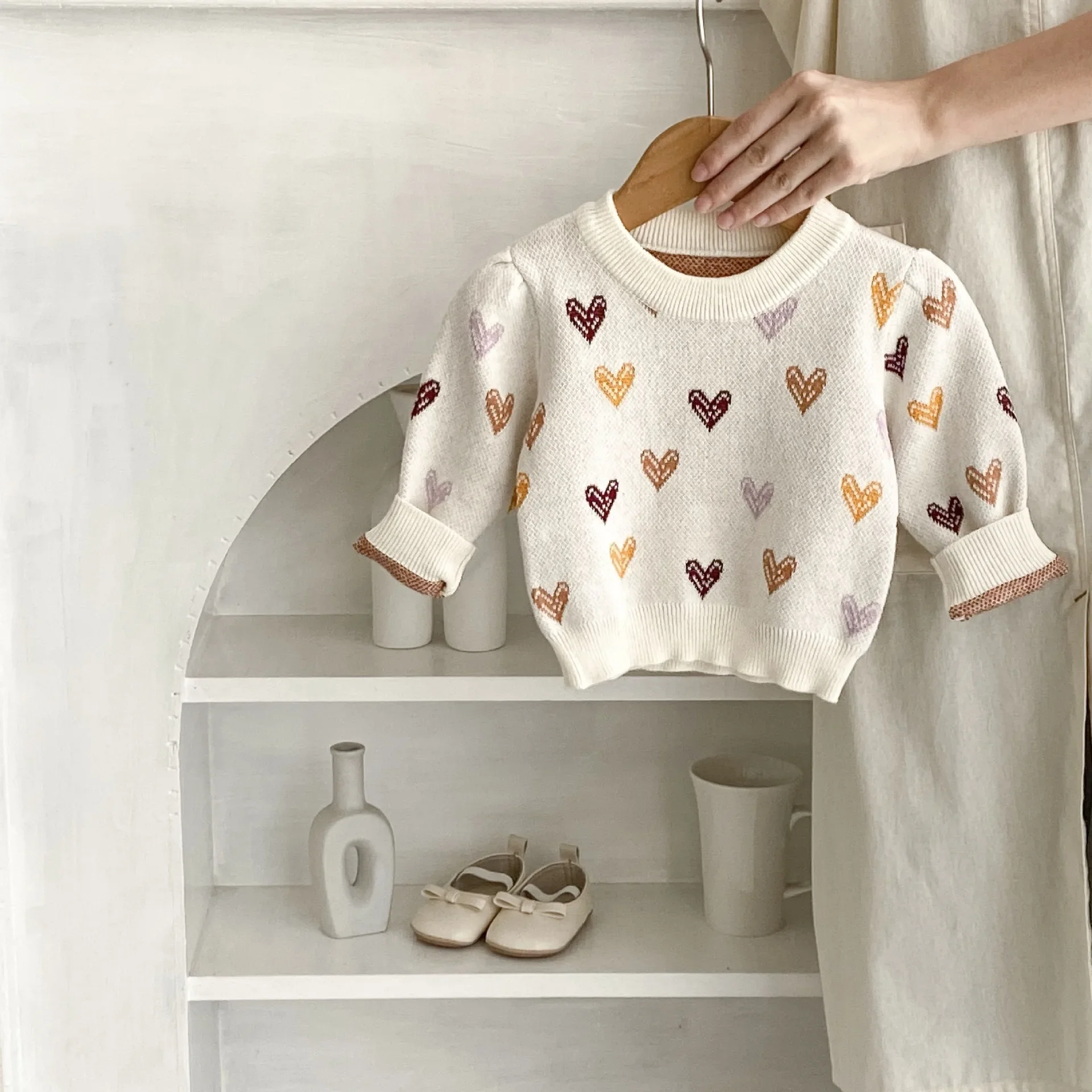 

Baby Clothes Cotton Sweater 2024 New Love Knitted Top Pullover Warm Casual Simple Long Sleeve Girlssweet Sweater Top