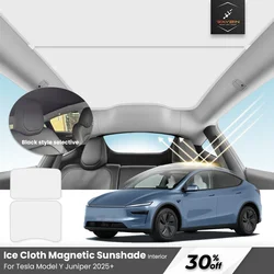 Magnetic Sun Shades for Tesla Model Y Juniper 2025+ Front Rear Sunroof Ice Cloth Cover Anti-UV Sun Visor Skylight Accessories