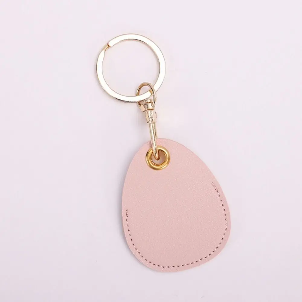 Cute Antirust Leather Keychain Solid Color Alloy Key Tag Ring Drop Access Card Holder