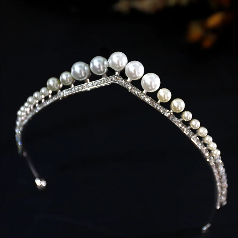 

Simple Pearls Wedding Tiaras Crowns Headbands Crystal Evening Hairbands Brides Hair Accessories Prom Jewelry
