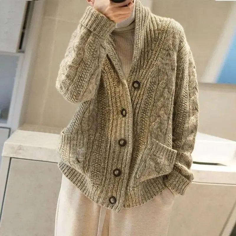 

2026 Elegant Temperament Autumn Winter Cardigan Sweater Women's Casual All-match Long Sleeve Ladies Knitwear Sweater Jackets