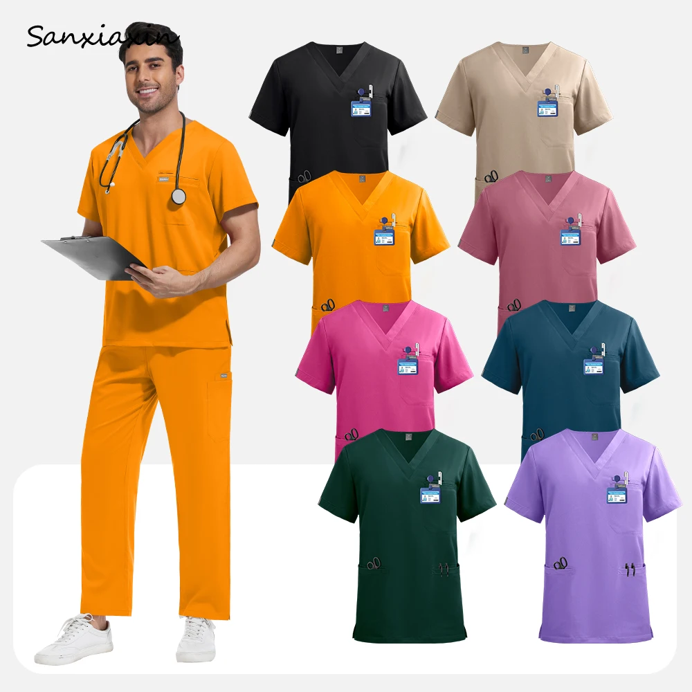 Dentistry Uniform High Quality Medical Nursing Clothes Unisex Pet Beauty Dental Clinic Nurse Uniform Multicolour Men Scrubs Sets
