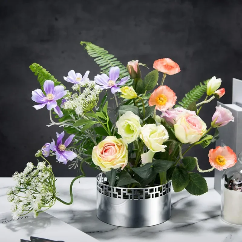 Stainless Steel Vases Living Room Desktop Flower Bottle Modern Simple Decoration Round Vases Balcony Creative Flower Ware