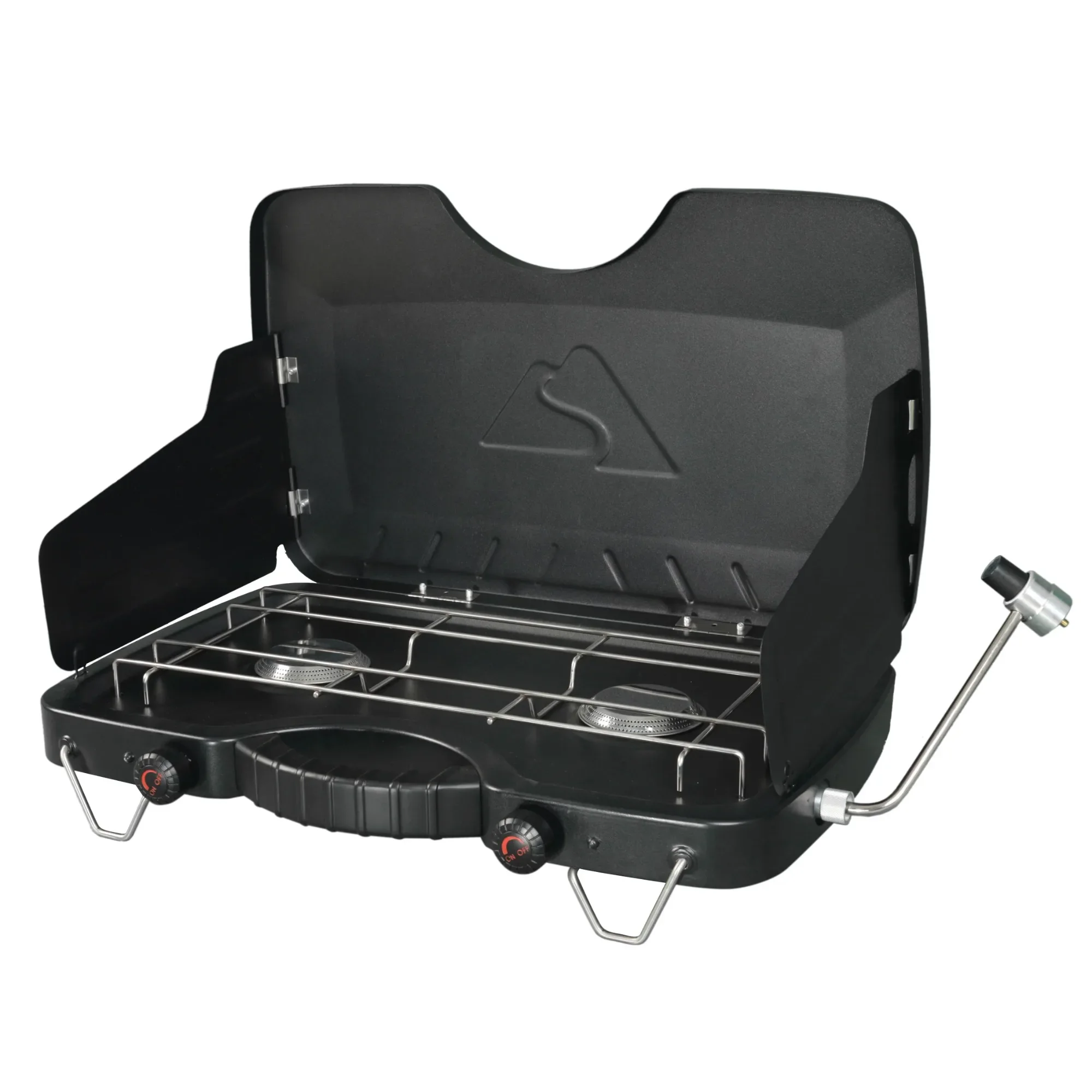 

Double-burner propane gas camping stove, black, brand new, a great gift for any outdoor enthusiast