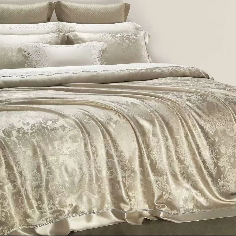 Heavy all-silk jacquard four-piece set of 100% mulberry silk light luxury silk sheets silky smooth bedding