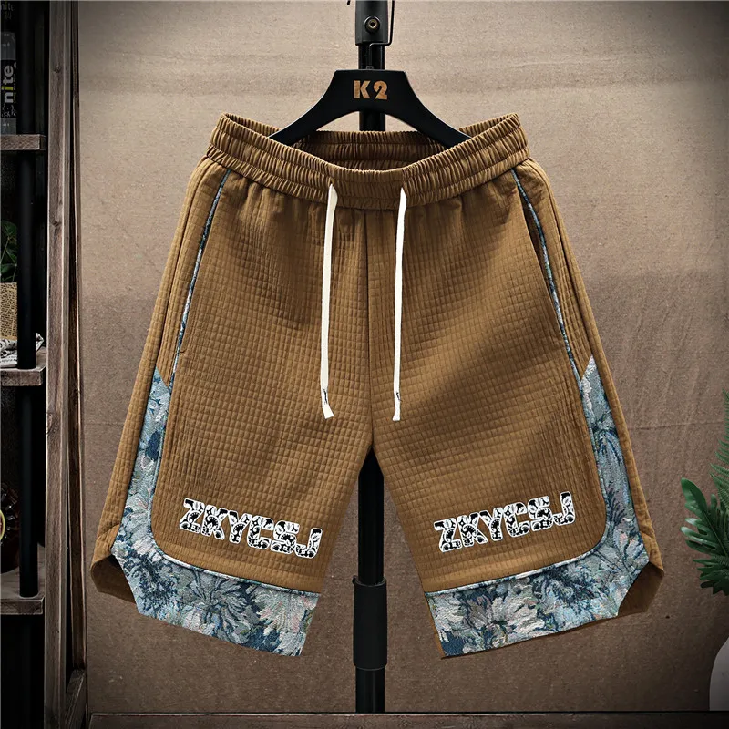 Summer Running Shorts Men Casual Jogging Sport Short Pants Wave Pattern patchwork Drawstring Loose Dry Gym Sports Shorts