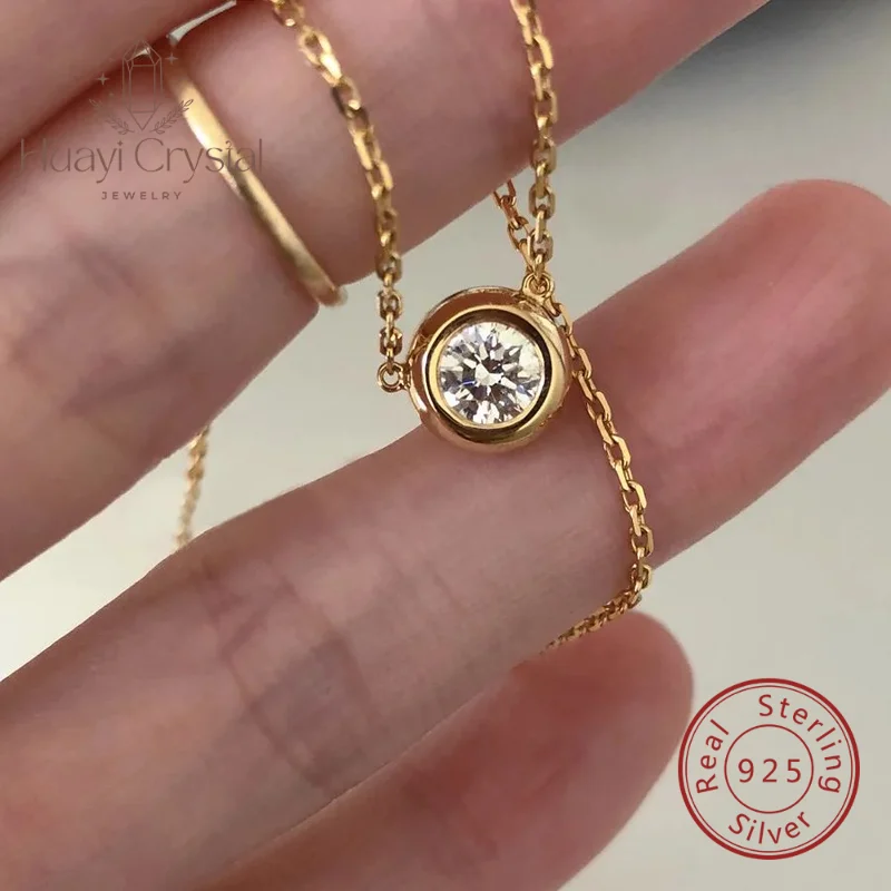 

Classic mini S925 sterling silver single zircon bubble necklace gold plated moissanite elegant high-grade pendant for women