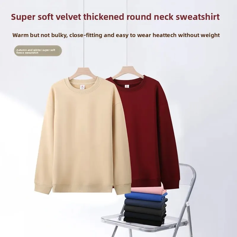 سويت شيرت برقبة دائرية مبطن بالصوف على الكتف مع قلنسوة من القطن للرجال بأكمام طويلة وياقة مستديرة ونمط آخر ديكور Ribbi