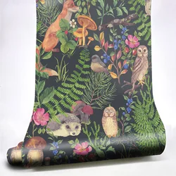 Papel tapiz de animales de plantas del bosque, hongo Floral, ala, pelar y pegar, autoadhesivo extraíble, papel tapiz de dibujos animados para bebé y niño