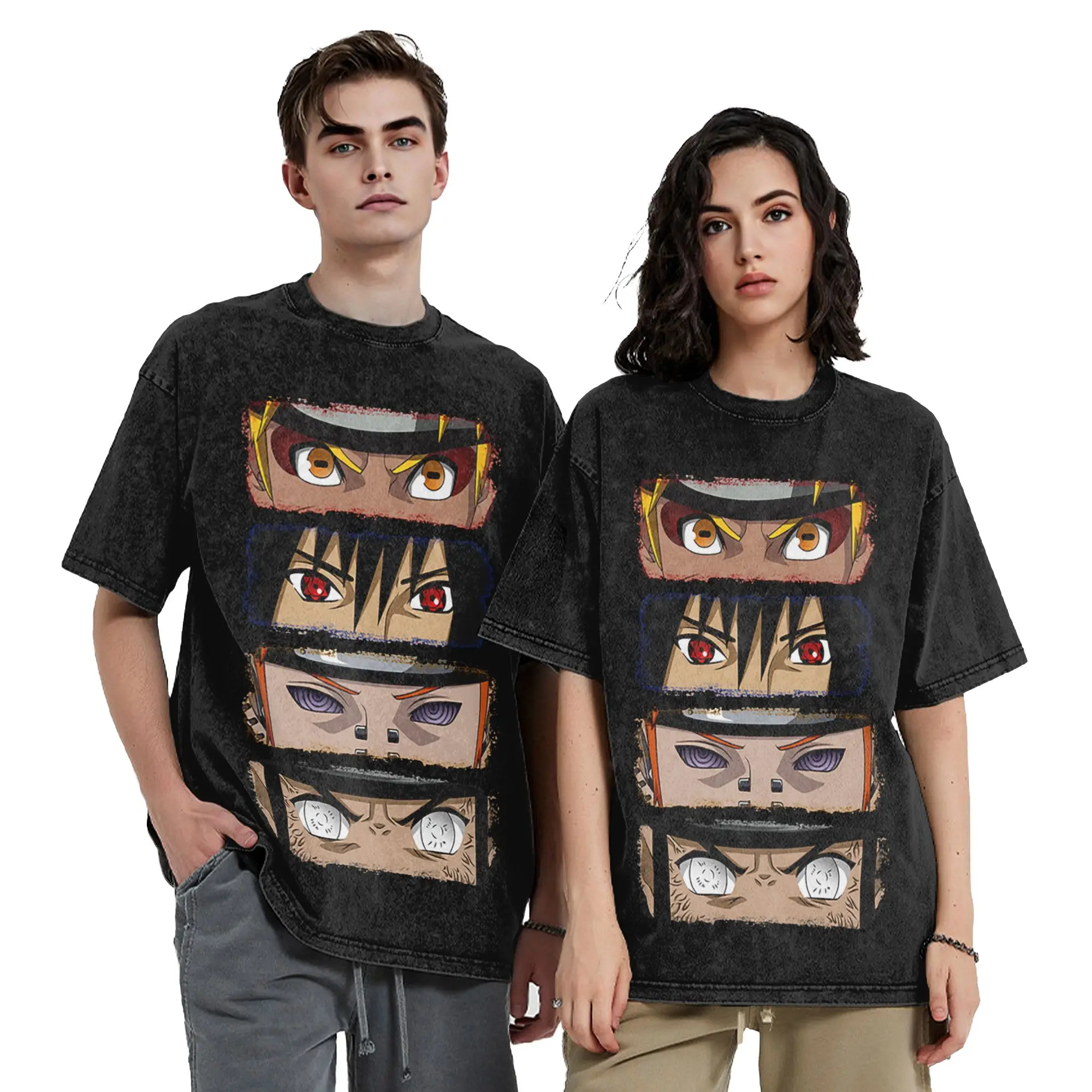 Narutoes Ninja Eyes T Shirts Hip Hop Washed Cotton Harajuku T-Shirt Vintage for Men Women Tops Streetwear Summer Tops Tees