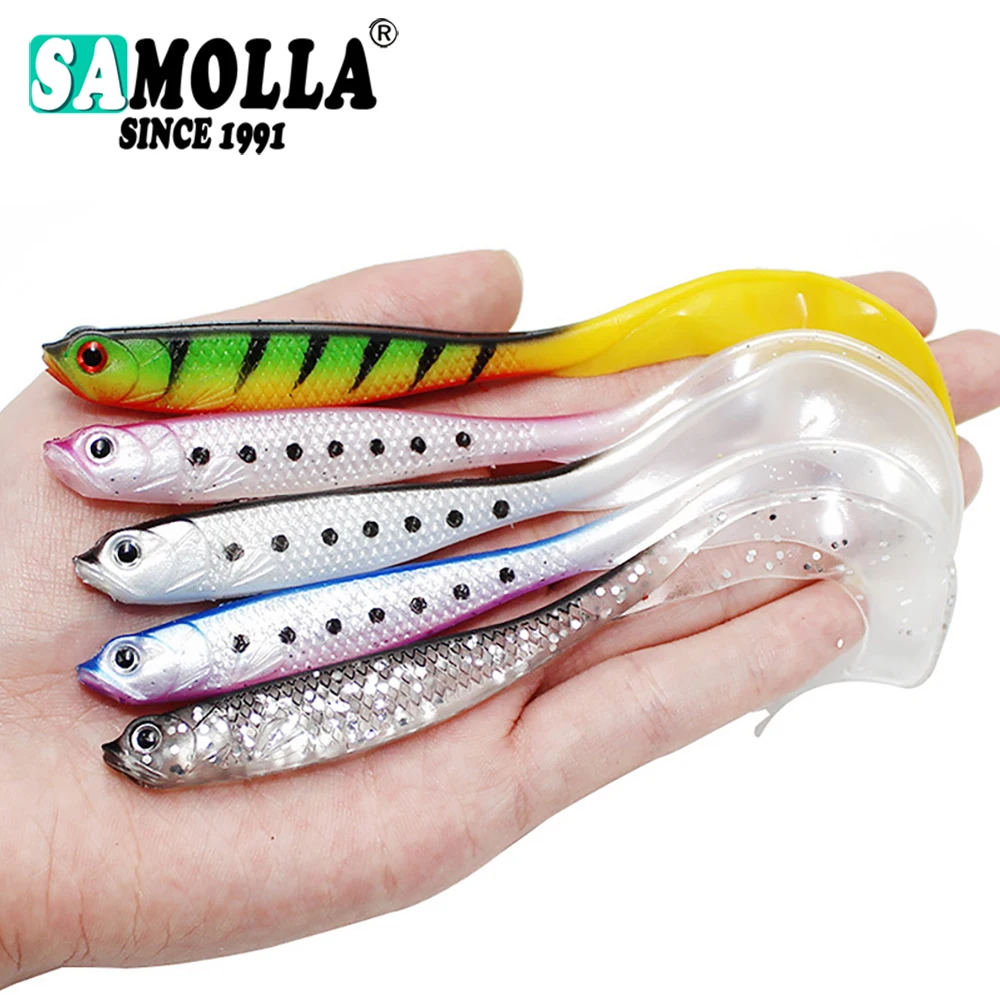 4pcs/lot Soft Worm Baits, Long Tail Bass Baits, Lifelike Fishing Lure 4PCS Jigging Wobblers Fishing Lure 12.5cm 55g Shad T-tail