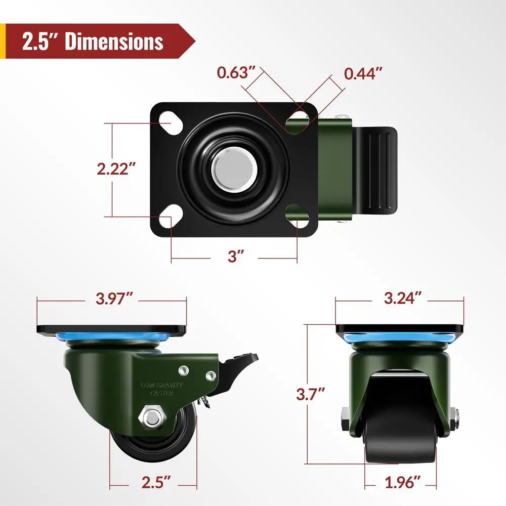 Industrial Caster Wheels 2.5" 3300lbs Load Capacity Plate Mount Heavy Duty Nylon Casters Equipment Machinery