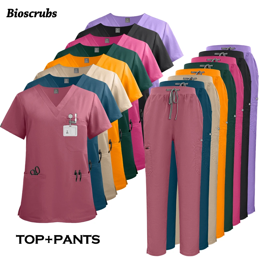 Uniforme médico para hombre y mujer, conjunto de pantalones rectos, venta al por mayor, uniforme para enfermería elástico, ropa quirúrgica Unisex, ropa de trabajo clínica