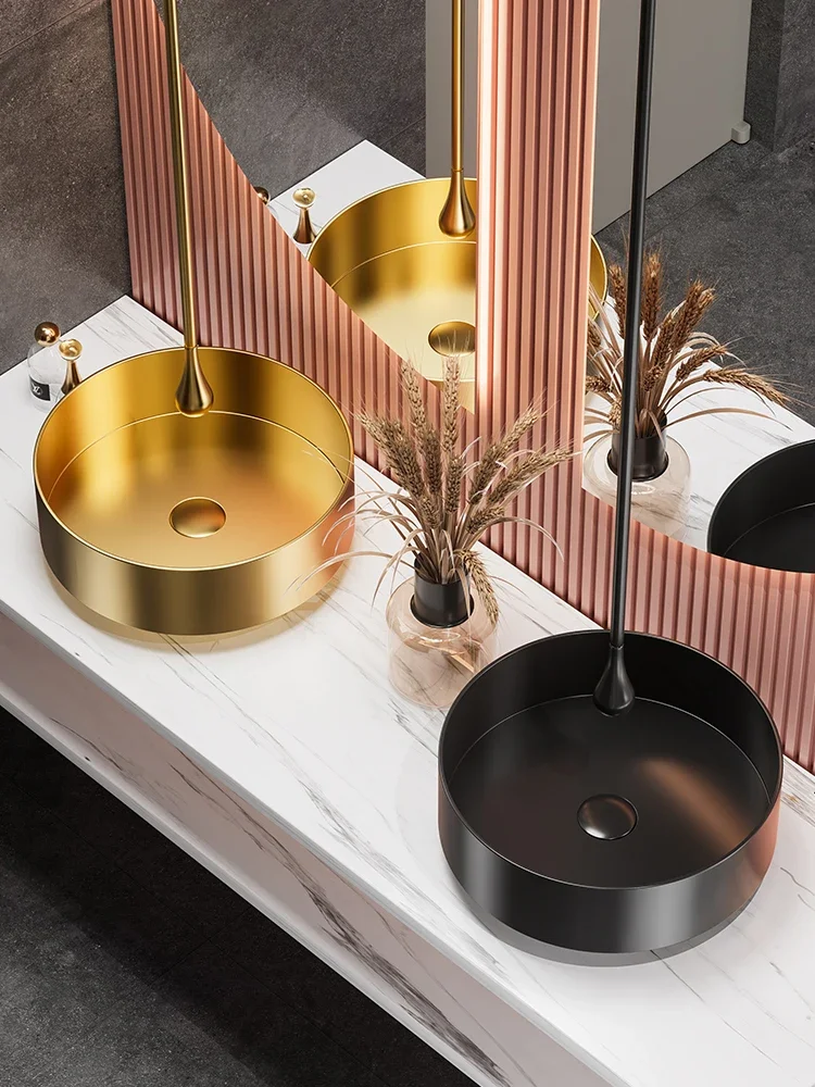 Bar Golden Round Stainless Steel Counter Basin Washbasin Club Toilet Creative Art Washbasin