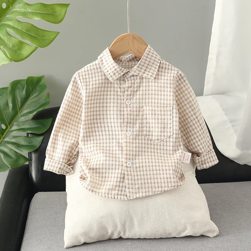 Kids Shirt Clothes Spring Thin Blouses Clothing Infant Boy Plaid Cotton Tops 1 2 3 4 Years Kids Long Sleeves Shirt