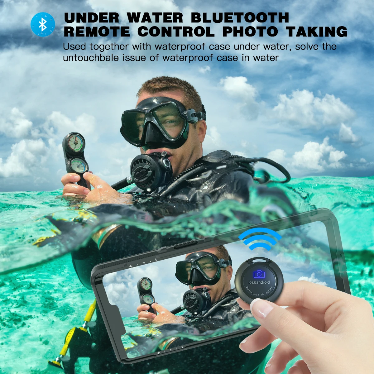 15M Depth Waterproof BT 3.0 Self-portrait Remote Control Button Diving Photography Camera Shutter For iPhone Samsung