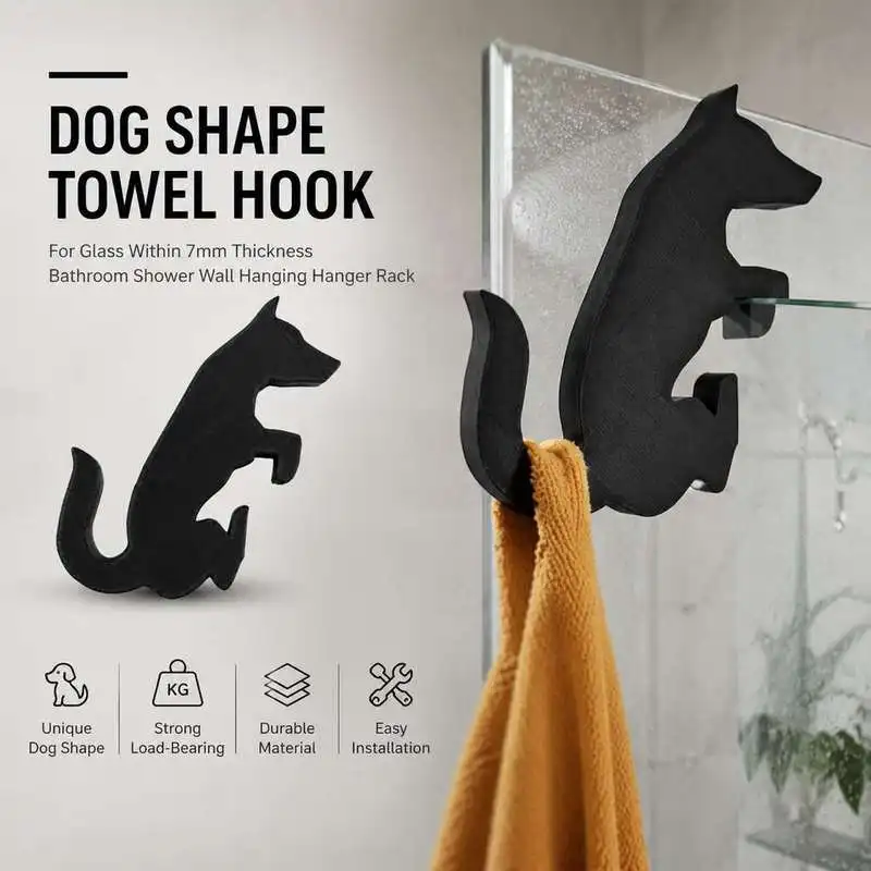 Dog Shape Towel Hook For Glass Within 7mm Thickness Bathroom Shower Wall Hanging Hanger Rack