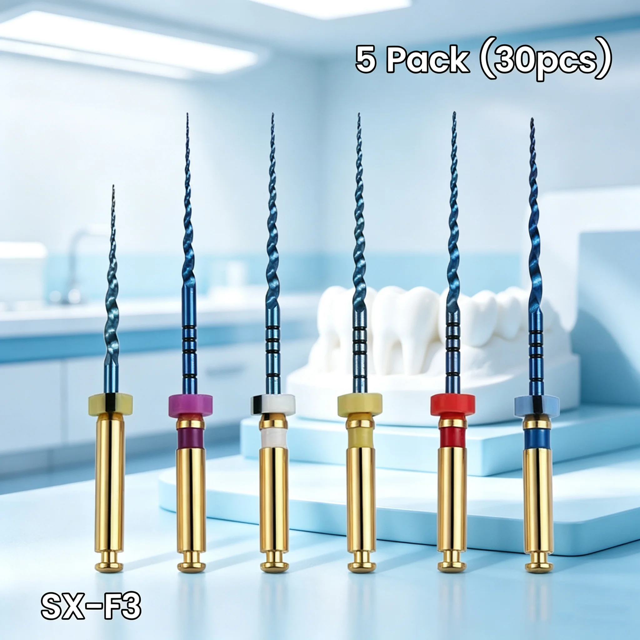 5Pack (30pcs）Dental Rotary Super Files Blue SX-F3 SC Niti Heat Activation E-FLEX  Files soco file Use Root Canal Rotary File