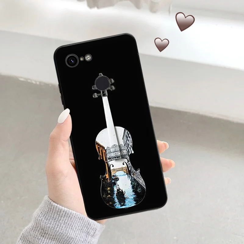 Matte Phone Case for Pixel 8 8a 7 7a 6 6a Moto Edge 20 30 40 Pro OneFusion G200 Luxury Violin Cello Girl Soft Black Cover